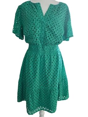 Green Eyelet Short Sleeve Dress